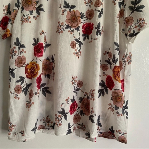 Blouse Choker Cut Out Top Short Sleeve Floral V-Neck Blouse XL - Picture 6 of 10